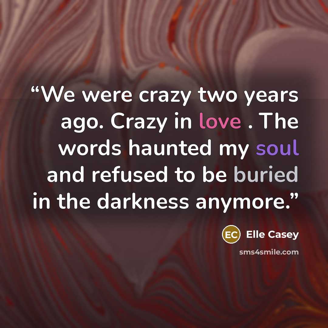 “We were crazy two years ago. Crazy in love . The words haunted my soul and refused to be buried in the darkness anymore.” quote by Elle Casey