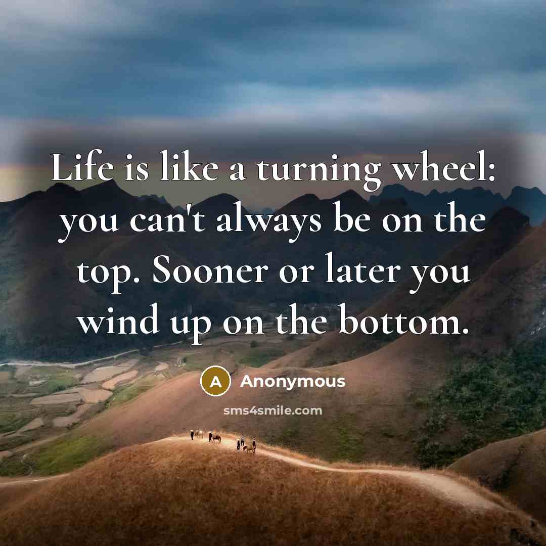 “Life is like a turning wheel: you can't always be on the top. Sooner or later you wind up on the bottom.” quote by Anonymous