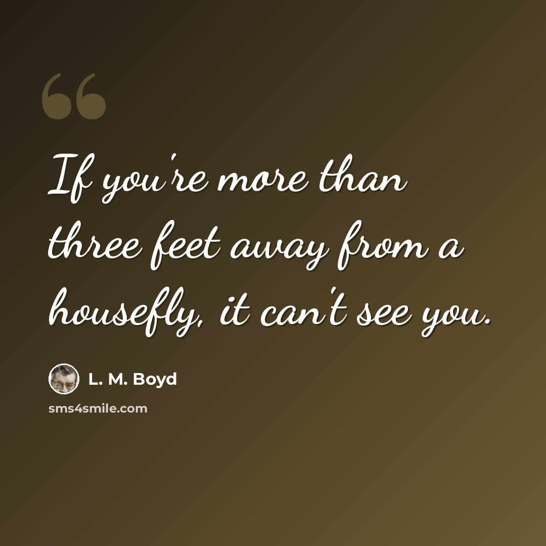 “If you're more than three feet away from a housefly, it can't see you.” quote by L. M. Boyd