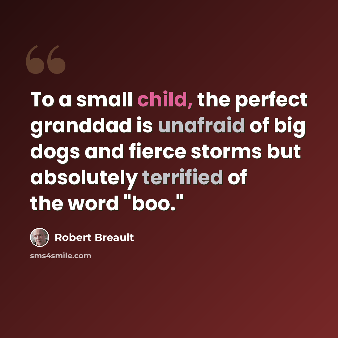 “To a small child, the perfect granddad is unafraid of big dogs and fierce storms but absolutely terrified of the word "boo."” quote by Robert Breault