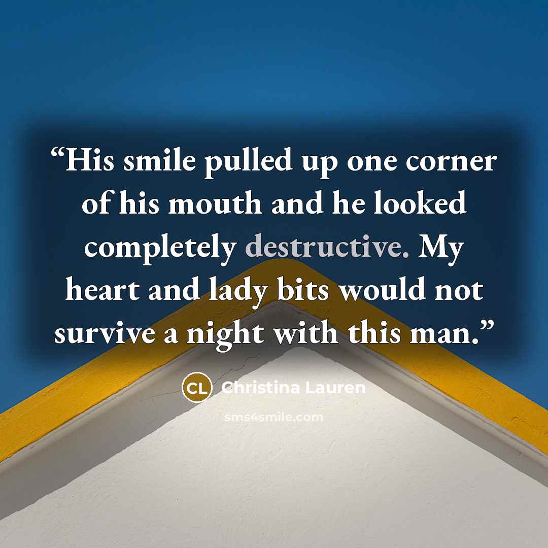 “His smile pulled up one corner of his mouth and he looked completely destructive. My heart and lady bits would not survive a night with this man.” quote by Christina Lauren