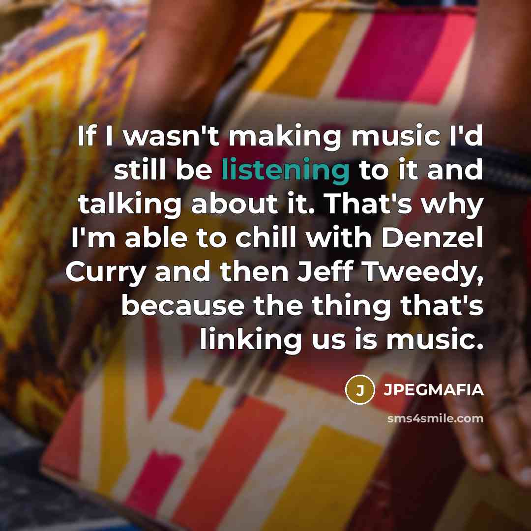“If I wasn't making music I'd still be listening to it and talking about it. That's why I'm able to chill with Denzel Curry and then Jeff Tweedy, because the thing that's linking us is music.” quote by JPEGMAFIA