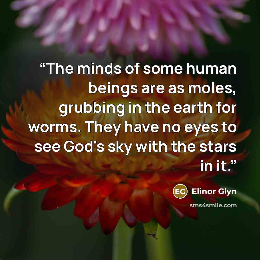 “The minds of some human beings are as moles, grubbing in the earth for worms. They have no eyes to see God's sky with the stars in it.” quote by Elinor Glyn