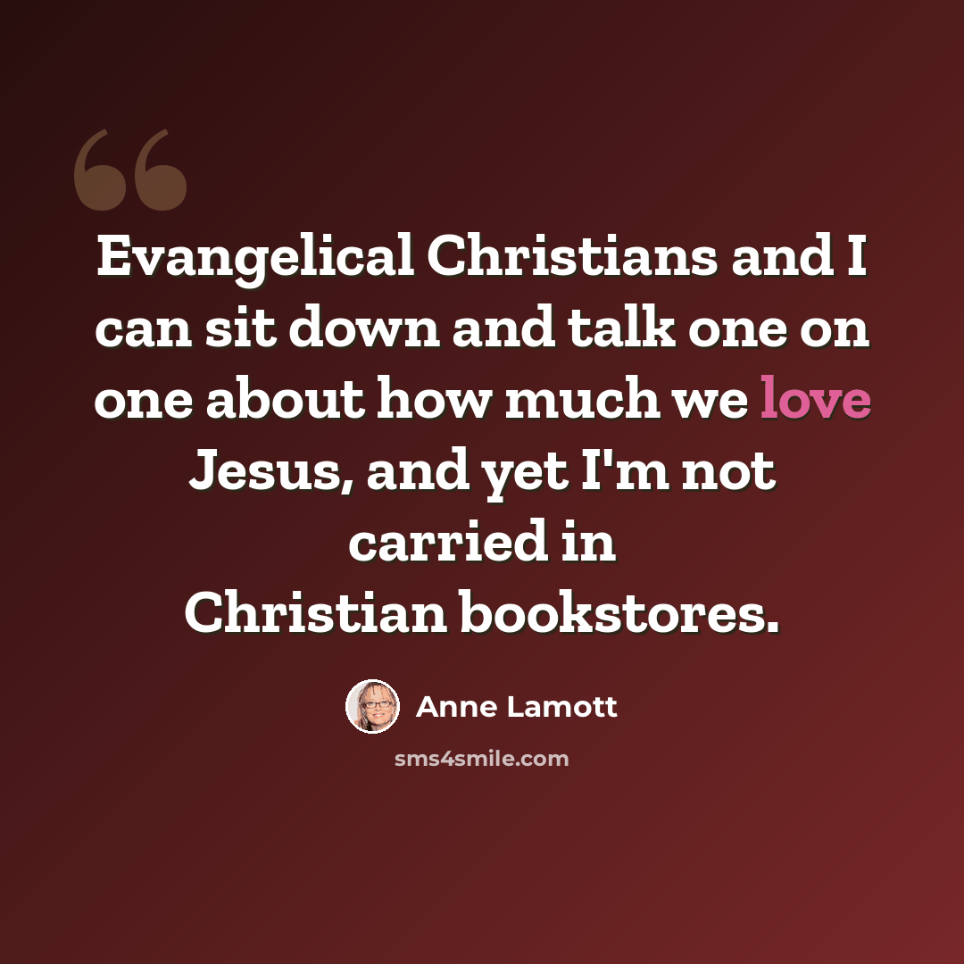 “Evangelical Christians and I can sit down and talk one on one about how much we love Jesus, and yet I'm not carried in Christian bookstores.” quote by Anne Lamott