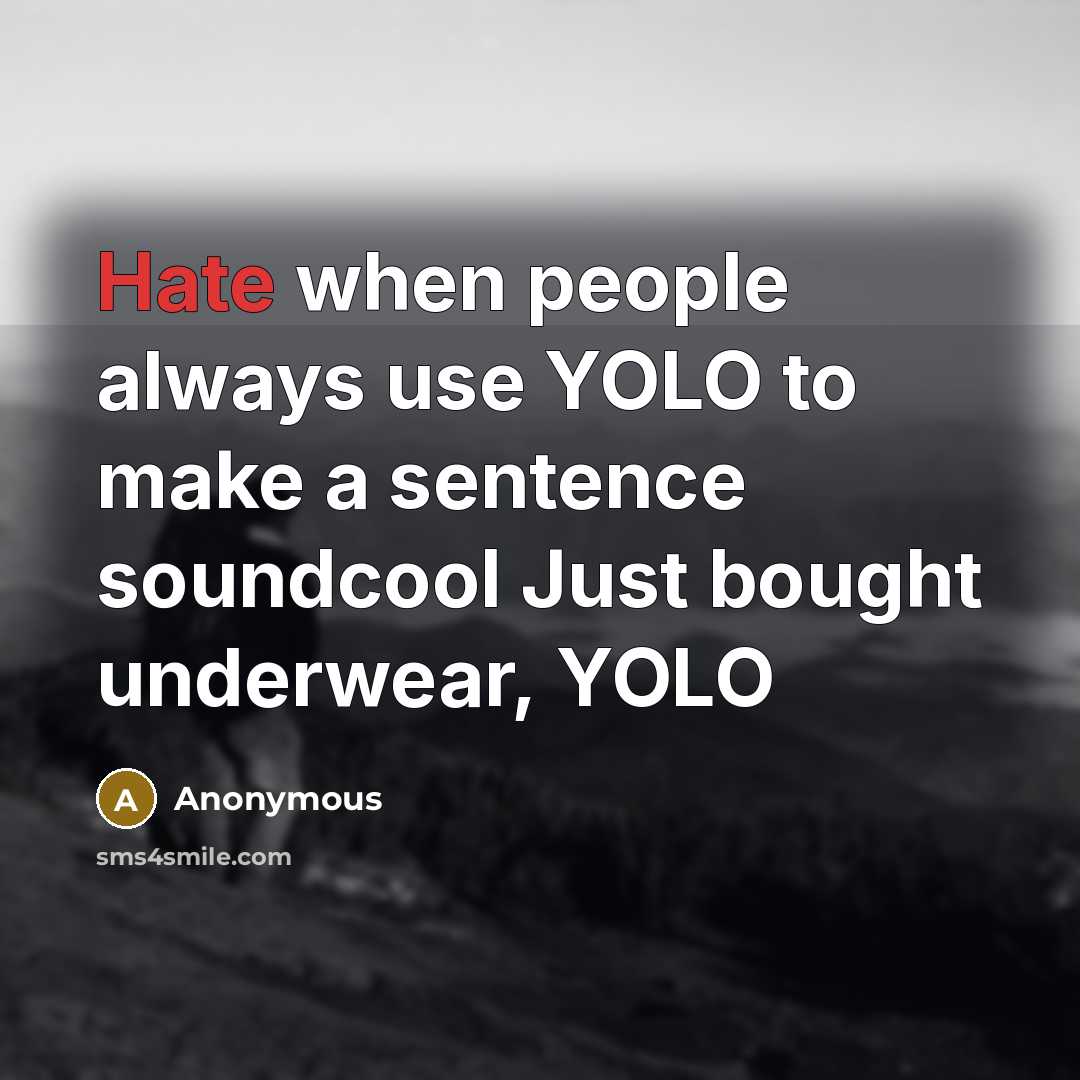“Hate when people always use YOLO to make a sentence soundcool Just bought underwear, YOLO” quote by Anonymous