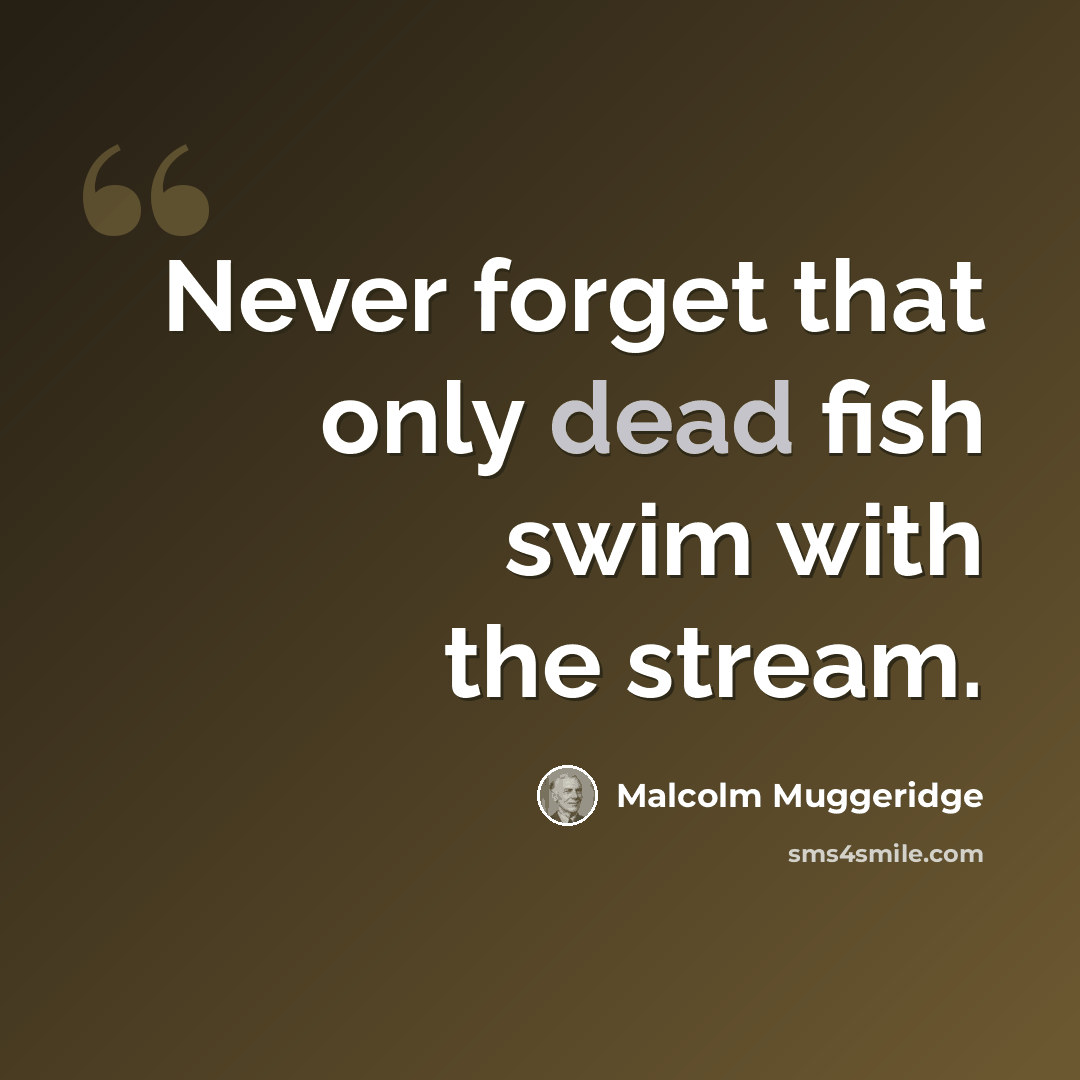 “Never forget that only dead fish swim with the stream.” quote by Malcolm Muggeridge