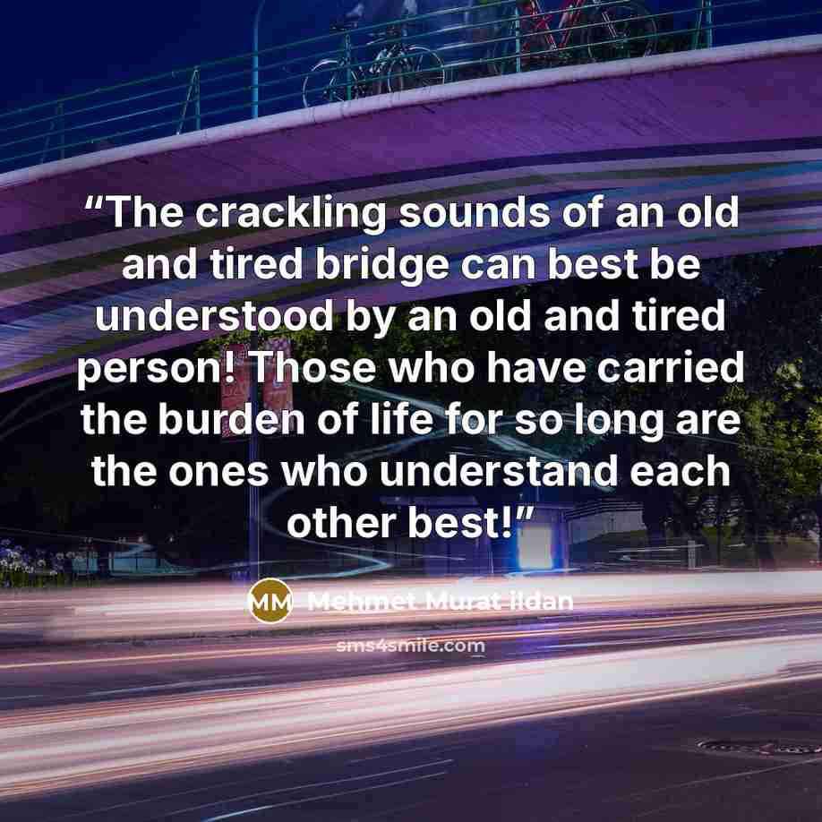 “The crackling sounds of an old and tired bridge can best be understood by an old and tired person! Those who have carried the burden of life for so long are the ones who understand each other best!” quote by Mehmet Murat ildan