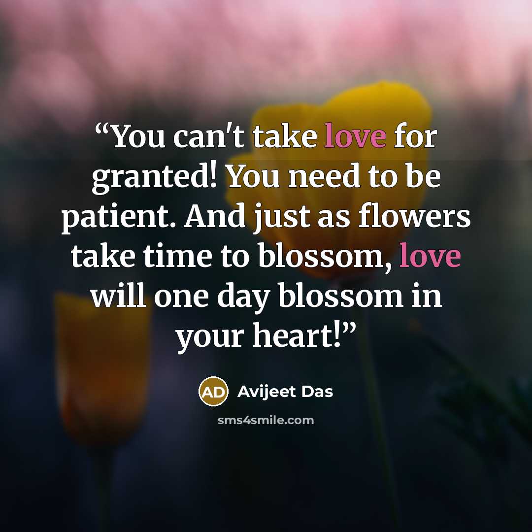 “You can't take love for granted! You need to be patient. And just as flowers take time to blossom, love will one day blossom in your heart!” quote by Avijeet Das