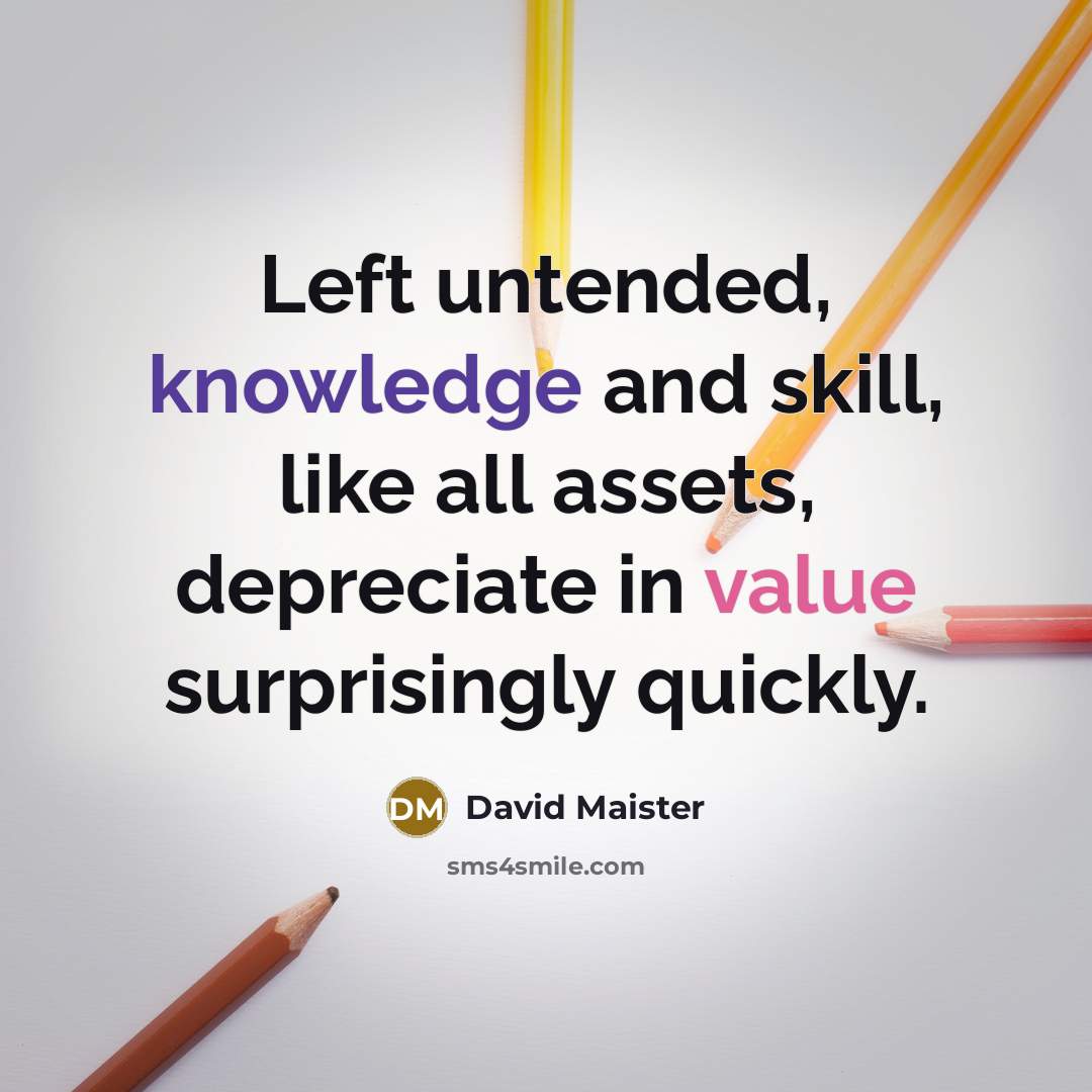 “Left untended, knowledge and skill, like all assets, depreciate in value surprisingly quickly.” quote by David Maister
