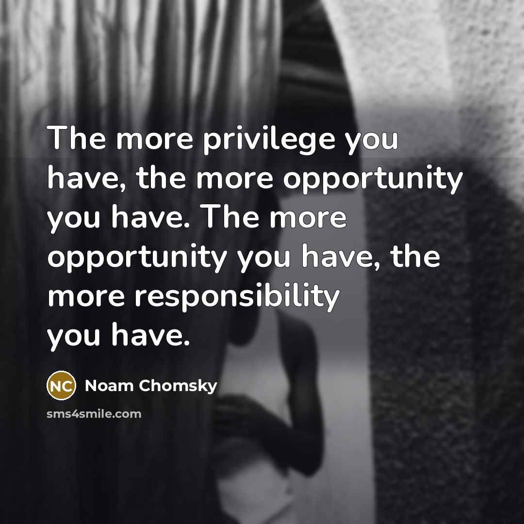 “The more privilege you have, the more opportunity you have. The more opportunity you have, the more responsibility you have.” quote by Noam Chomsky