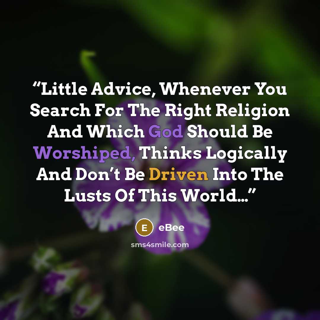 “Little Advice, Whenever You Search For The Right Religion And Which God Should Be Worshiped, Thinks Logically And Don’t Be Driven Into The Lusts Of This World…” quote by eBee