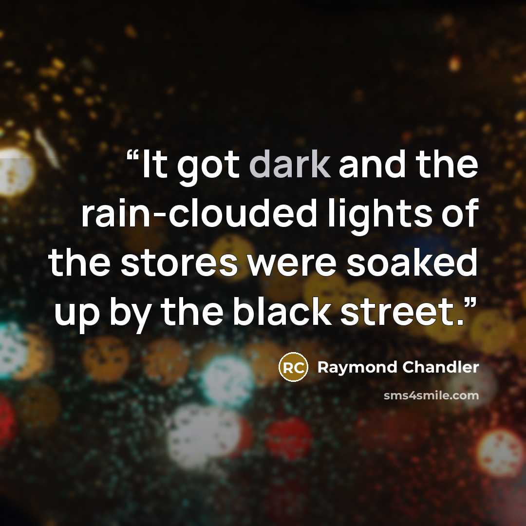 “It got dark and the rain-clouded lights of the stores were soaked up by the black street.” quote by Raymond Chandler
