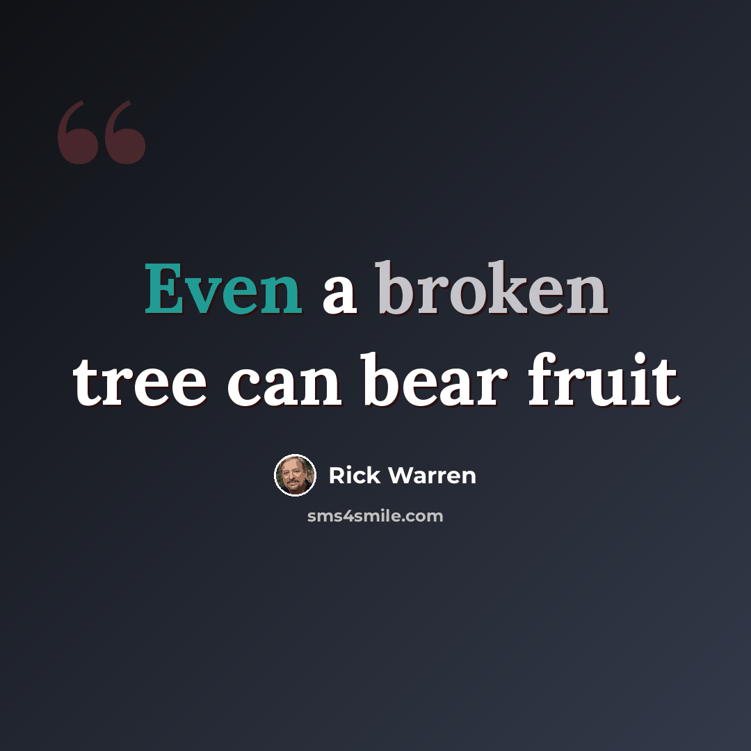 “Even a broken tree can bear fruit” quote by Rick Warren