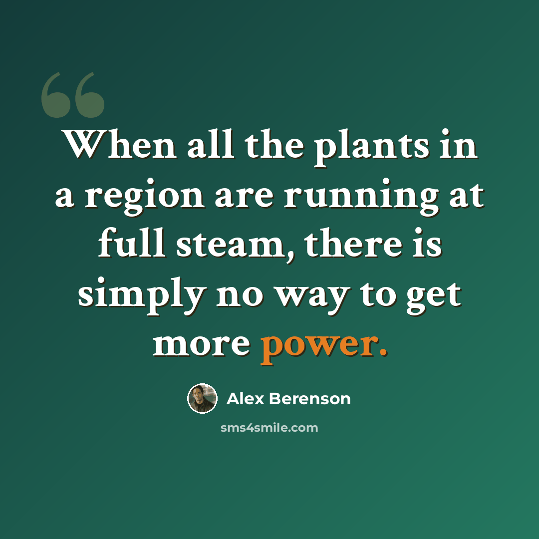 “When all the plants in a region are running at full steam, there is simply no way to get more power.” quote by Alex Berenson