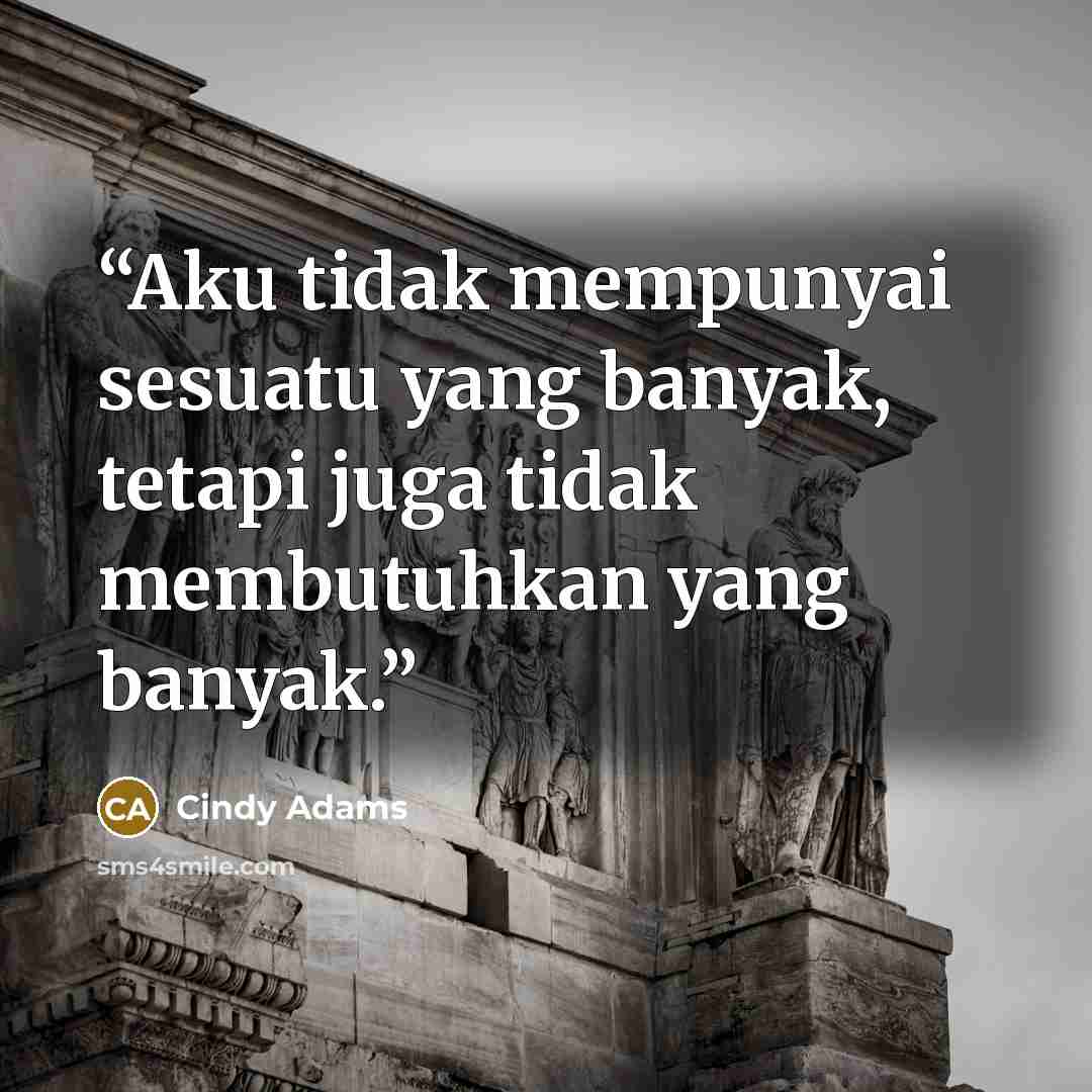 “Aku tidak mempunyai sesuatu yang banyak, tetapi juga tidak membutuhkan yang banyak.” quote by Cindy Adams