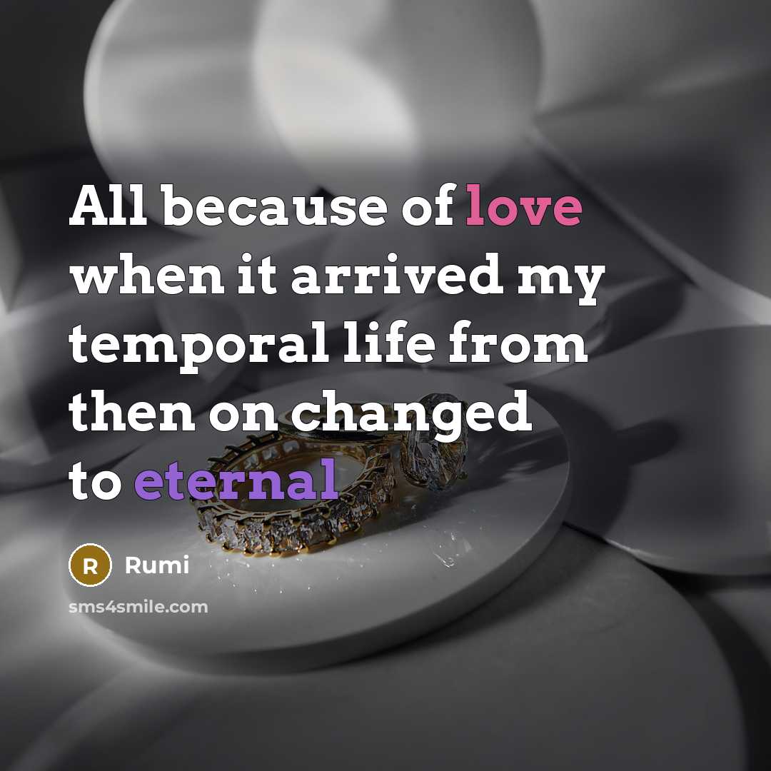 “All because of love when it arrived my temporal life from then on changed to eternal” quote by Rumi