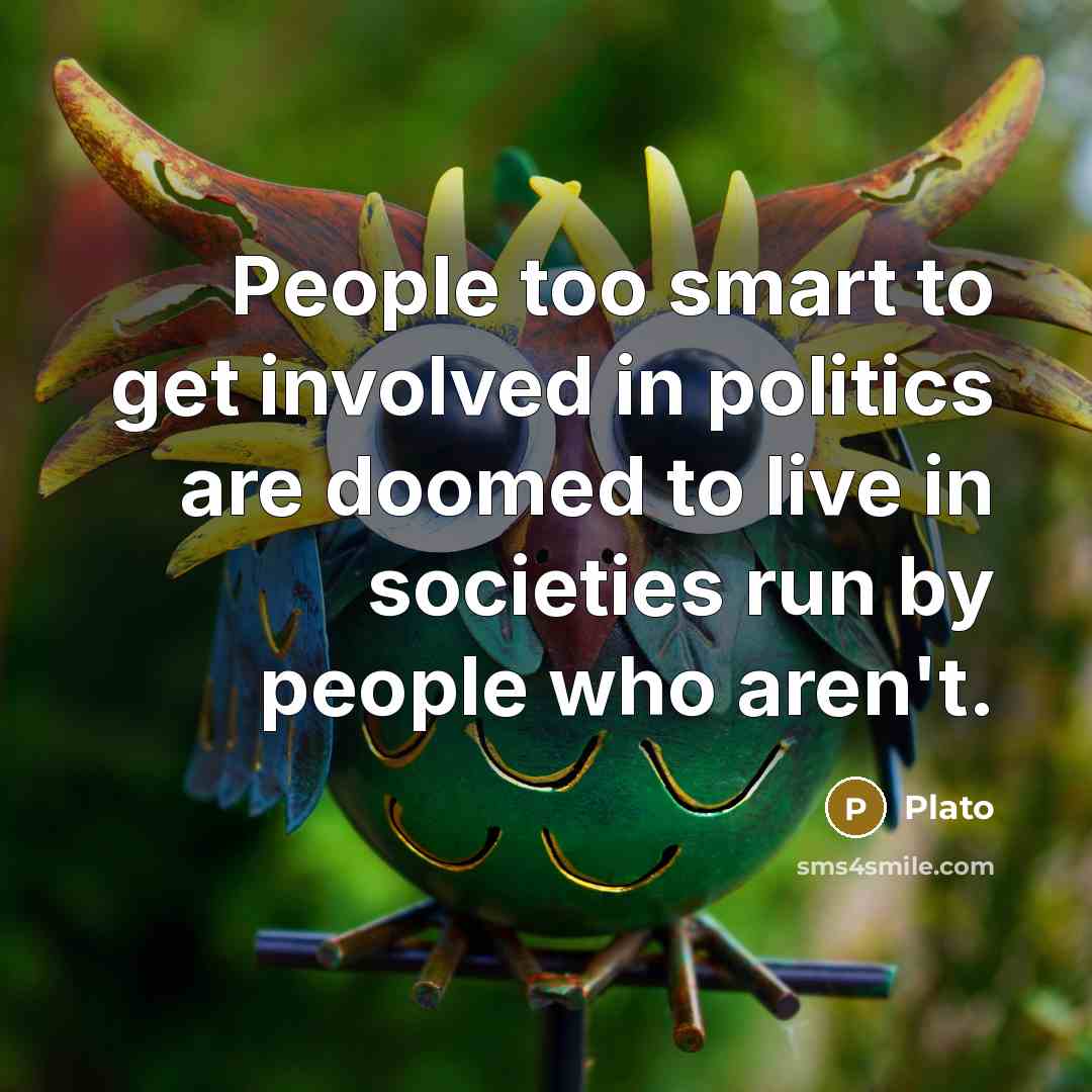 “People too smart to get involved in politics are doomed to live in societies run by people who aren't.” quote by Plato