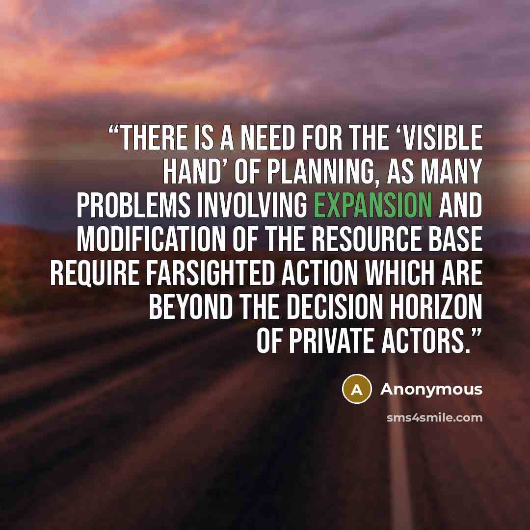 “There is a need for the ‘visible hand’ of planning, as many problems involving expansion and modification of the resource base require farsighted action which are beyond the decision horizon of private actors.” quote by Anonymous
