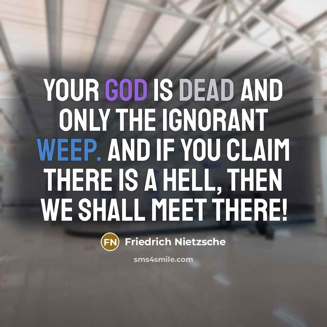 “Your god is dead and only the ignorant weep. And if you claim there is a hell, then we shall meet there!” quote by Friedrich Nietzsche