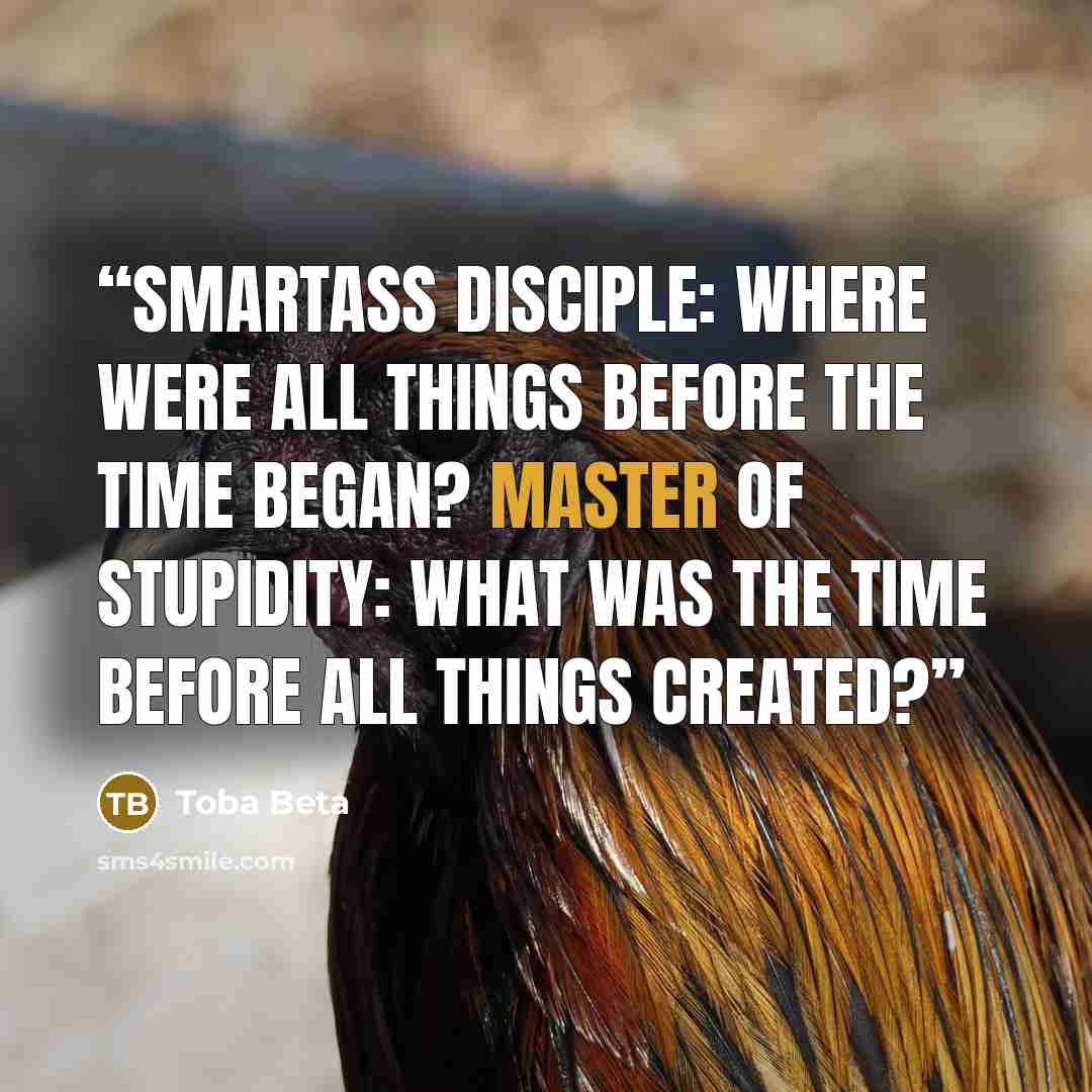 “Smartass Disciple: Where were all things before the time began? Master of Stupidity: What was the time before all things created?” quote by Toba Beta