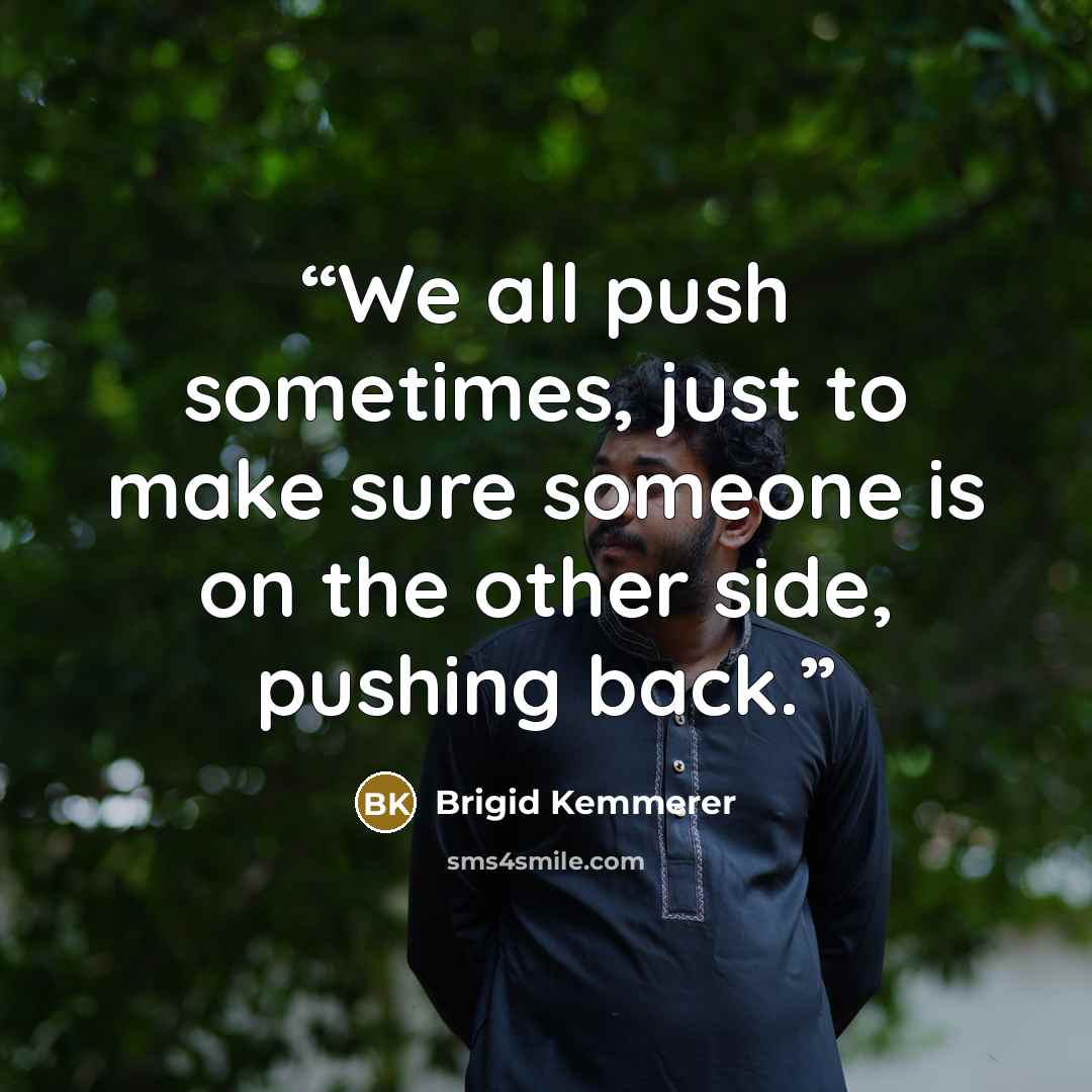 “We all push sometimes, just to make sure someone is on the other side, pushing back.” quote by Brigid Kemmerer