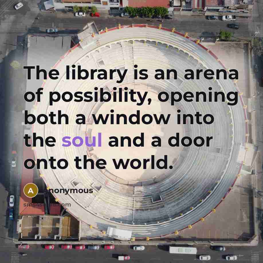 “The library is an arena of possibility, opening both a window into the soul and a door onto the world.” quote by Anonymous