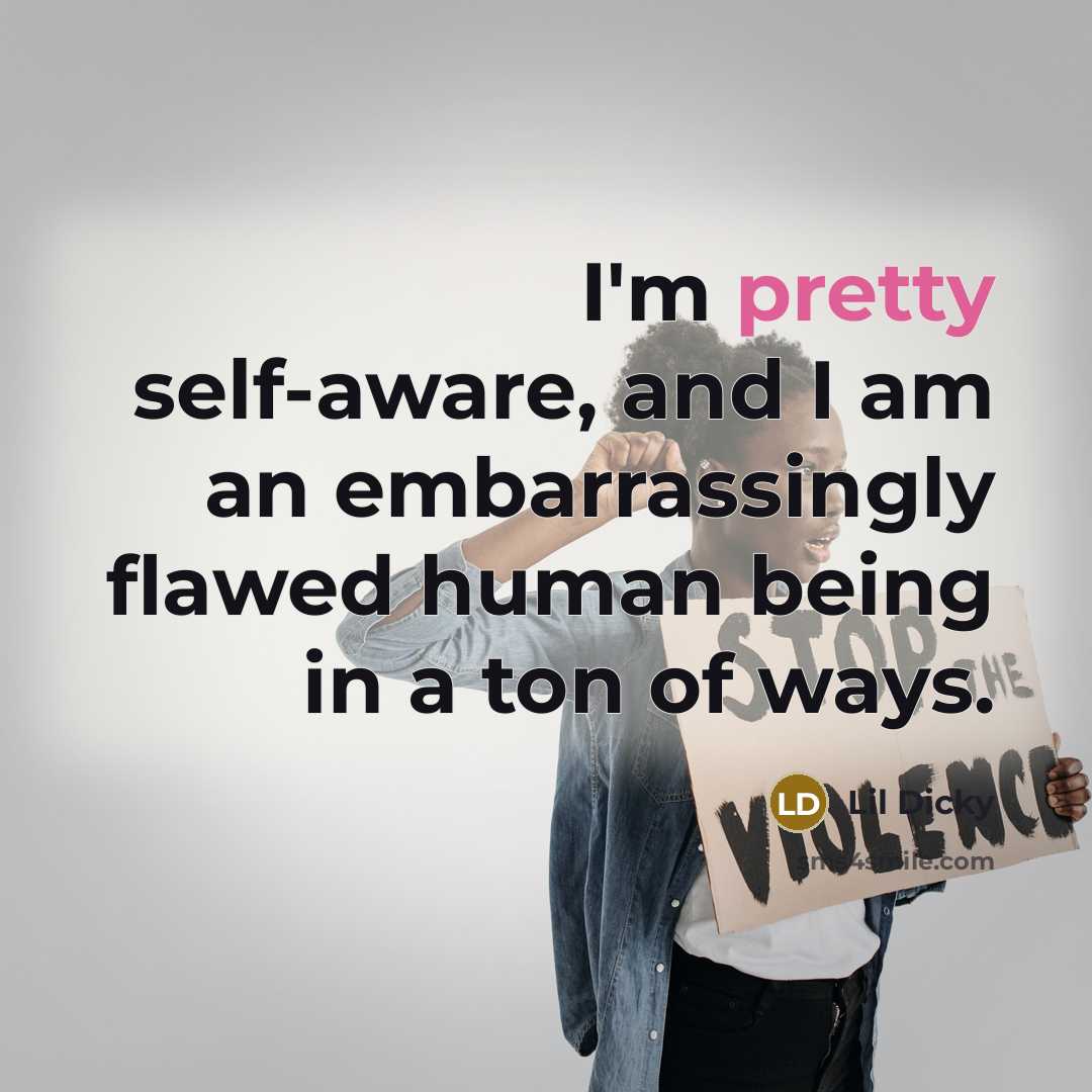 “I'm pretty self-aware, and I am an embarrassingly flawed human being in a ton of ways.” quote by Lil Dicky