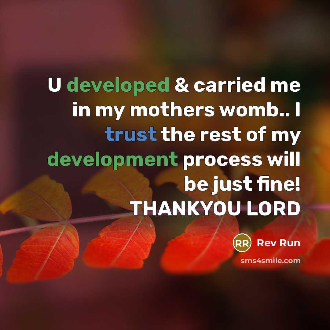 “U developed & carried me in my mothers womb.. I trust the rest of my development process will be just fine! THANKYOU LORD” quote by Rev Run