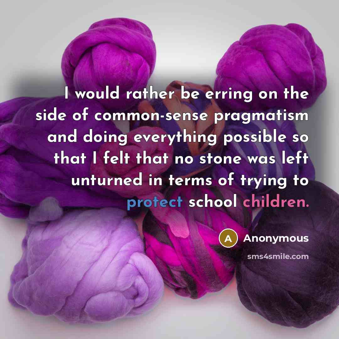“I would rather be erring on the side of common-sense pragmatism and doing everything possible so that I felt that no stone was left unturned in terms of trying to protect school children.” quote by Anonymous