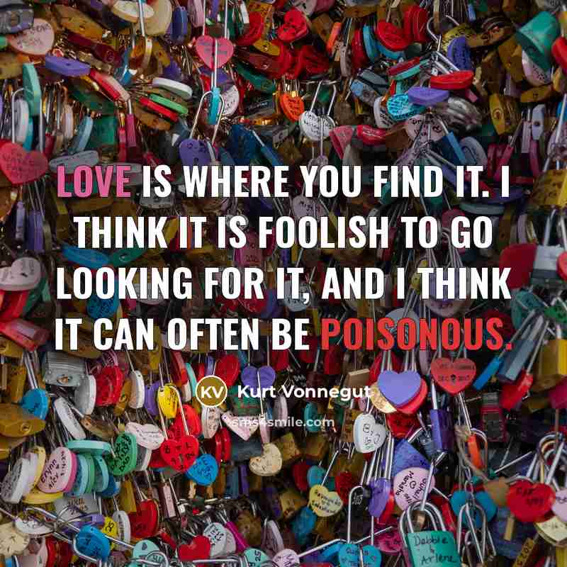 “Love is where you find it. I think it is foolish to go looking for it, and I think it can often be poisonous.” quote by Kurt Vonnegut