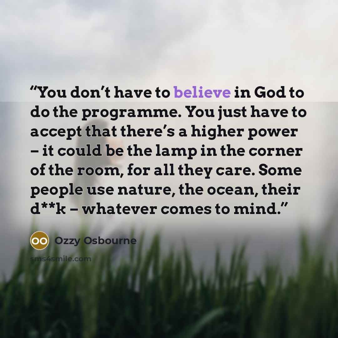 “You don’t have to believe in God to do the programme. You just have to accept that there’s a higher power – it could be the lamp in the corner of the room, for all they care. Some people use nature, the ocean, their d**k – whatever comes to mind.” quote by Ozzy Osbourne