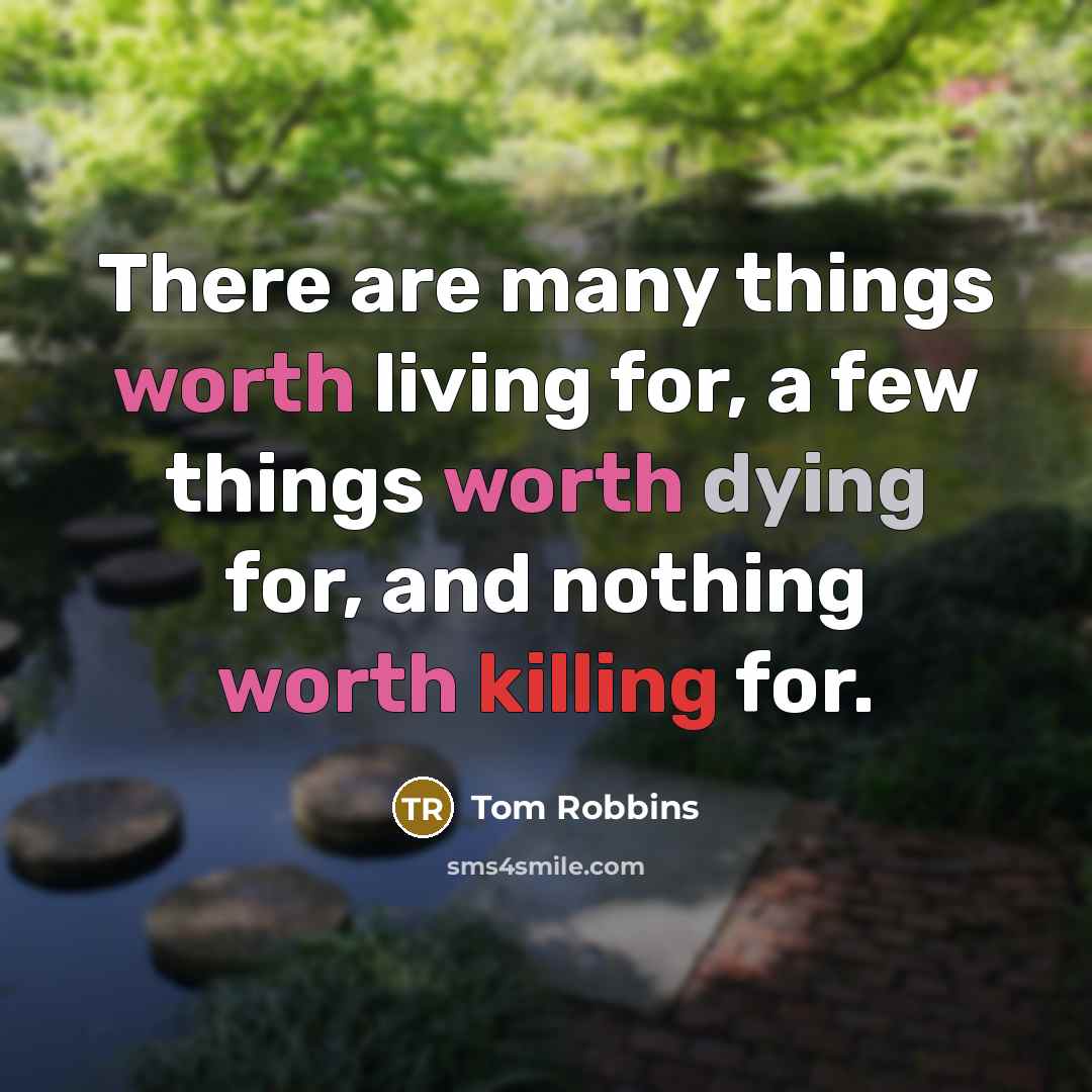 “There are many things worth living for, a few things worth dying for, and nothing worth killing for.” quote by Tom Robbins