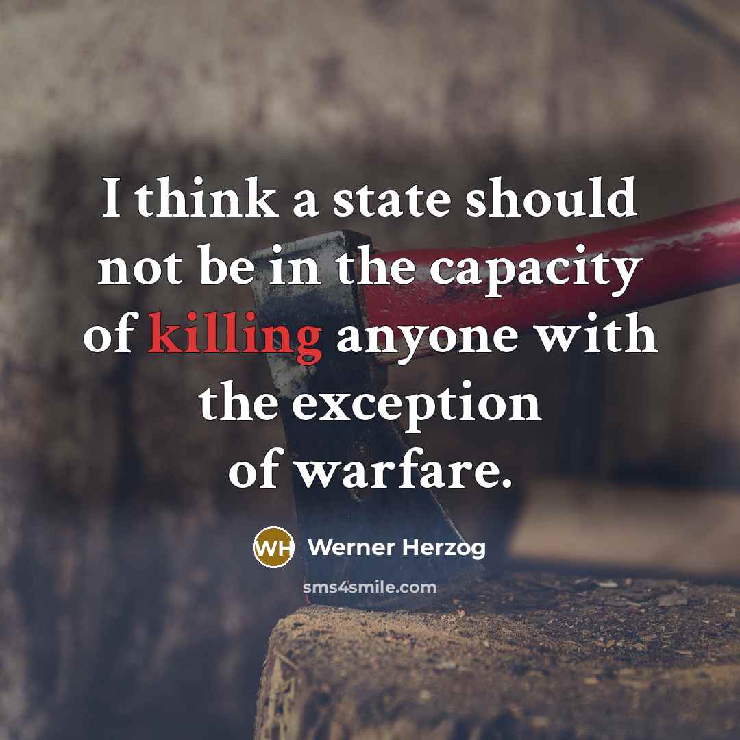 “I think a state should not be in the capacity of killing anyone with the exception of warfare.” quote by Werner Herzog