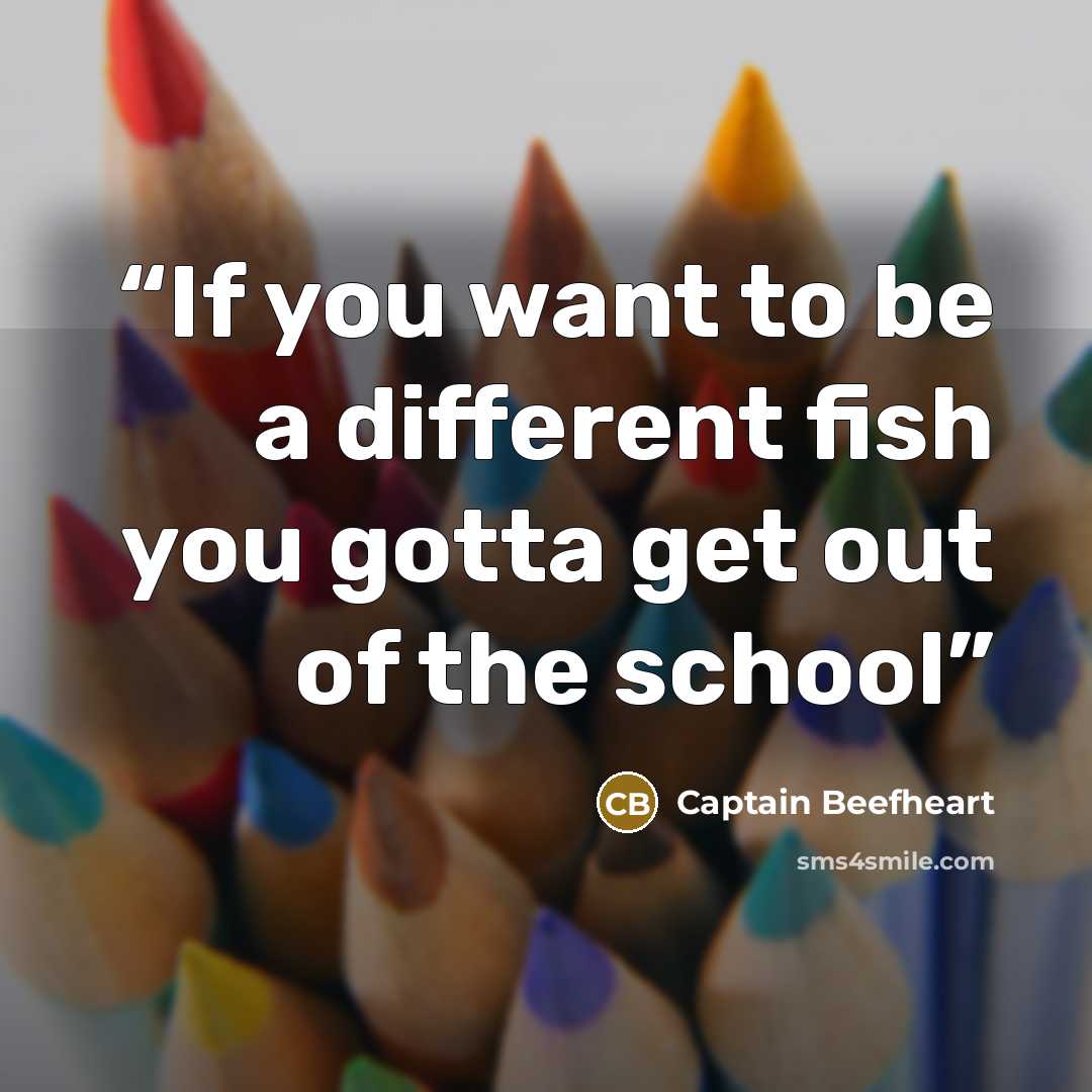 “If you want to be a different fish you gotta get out of the school” quote by Captain Beefheart