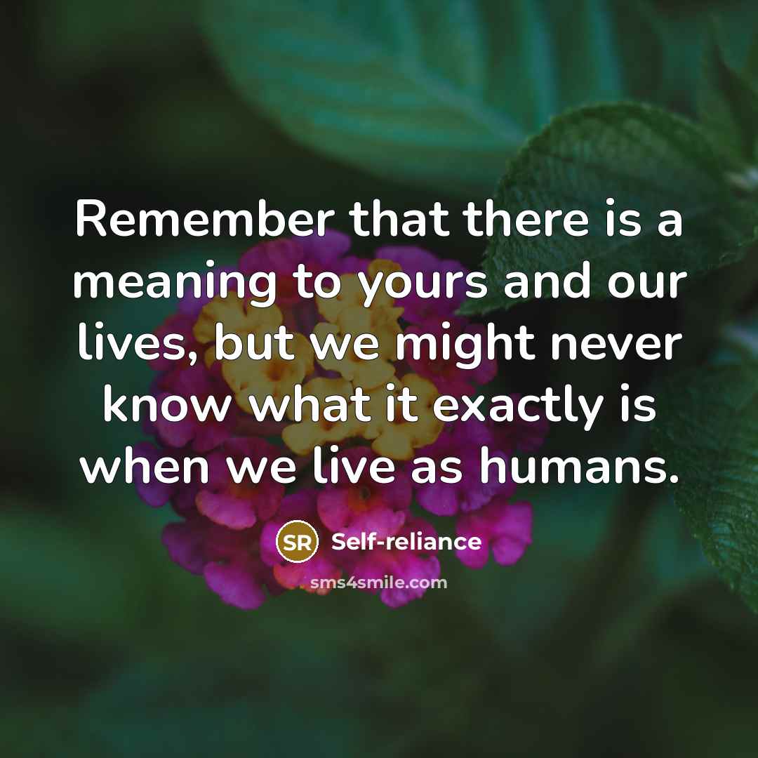 “Remember that there is a meaning to yours and our lives, but we might never know what it exactly is when we live as humans.” quote by Self-reliance