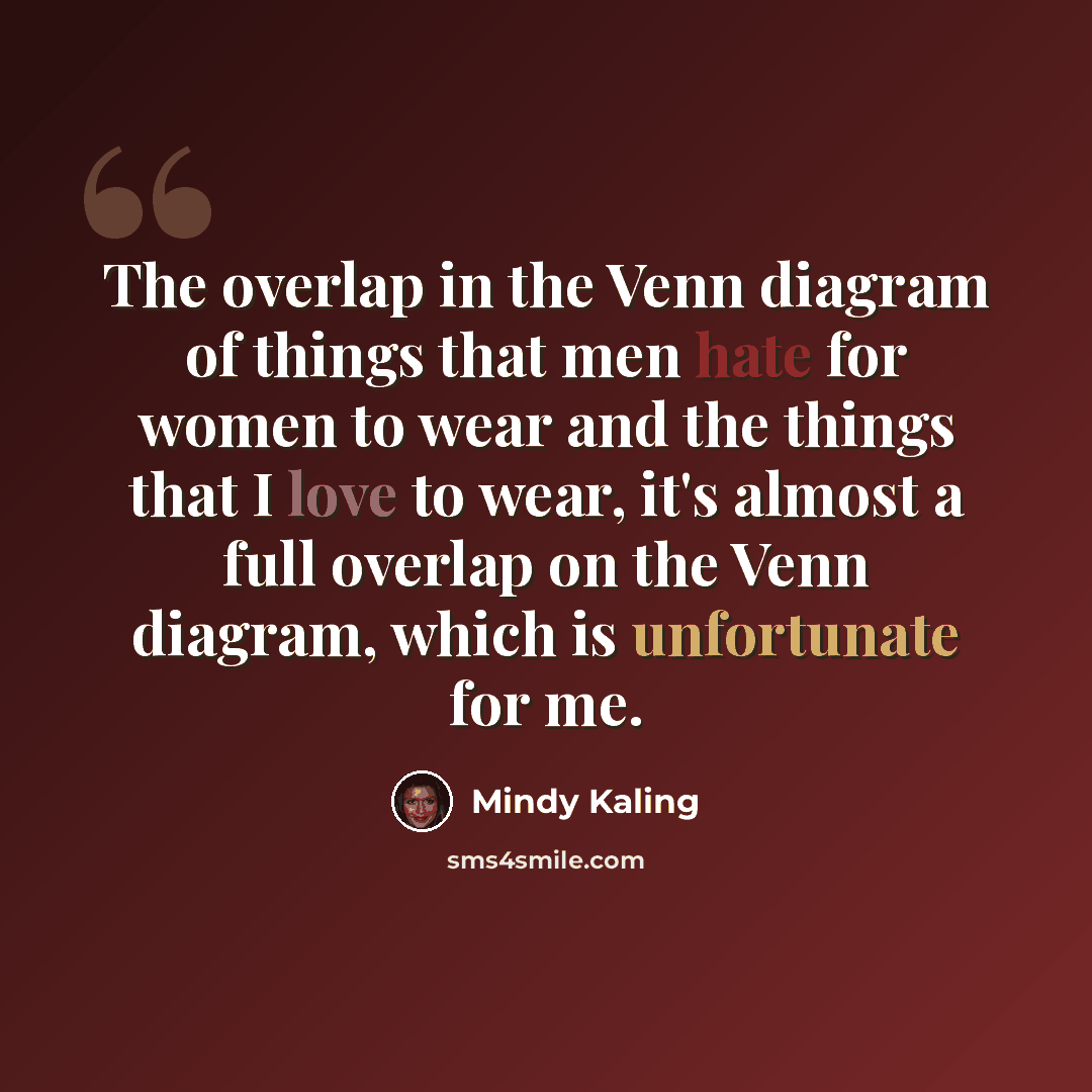“The overlap in the Venn diagram of things that men hate for women to wear and the things that I love to wear, it's almost a full overlap on the Venn diagram, which is unfortunate for me.” quote by Mindy Kaling