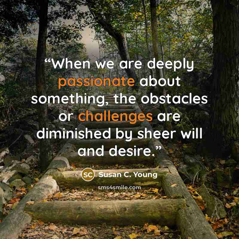 “When we are deeply passionate about something, the obstacles or challenges are diminished by sheer will and desire.” quote by Susan C. Young