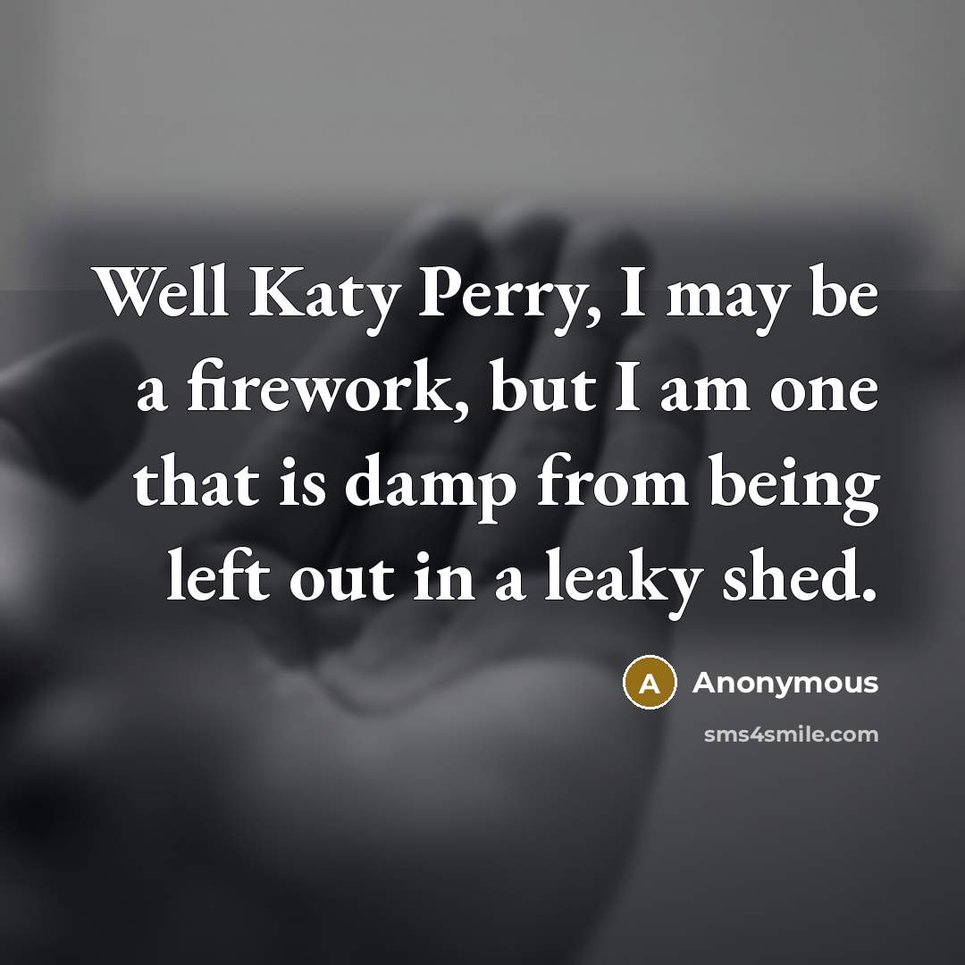 “Well Katy Perry, I may be a firework, but I am one that is damp from being left out in a leaky shed.” quote by Anonymous