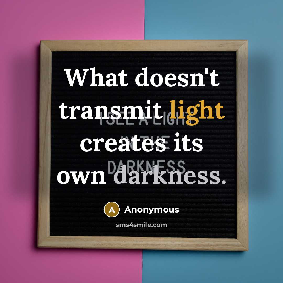 “What doesn't transmit light creates its own darkness.” quote by Anonymous