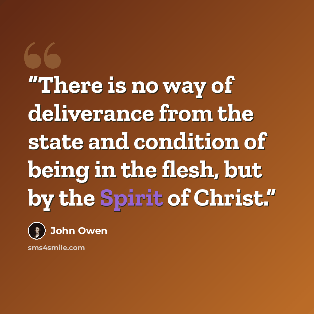 “There is no way of deliverance from the state and condition of being in the flesh, but by the Spirit of Christ.” quote by John Owen