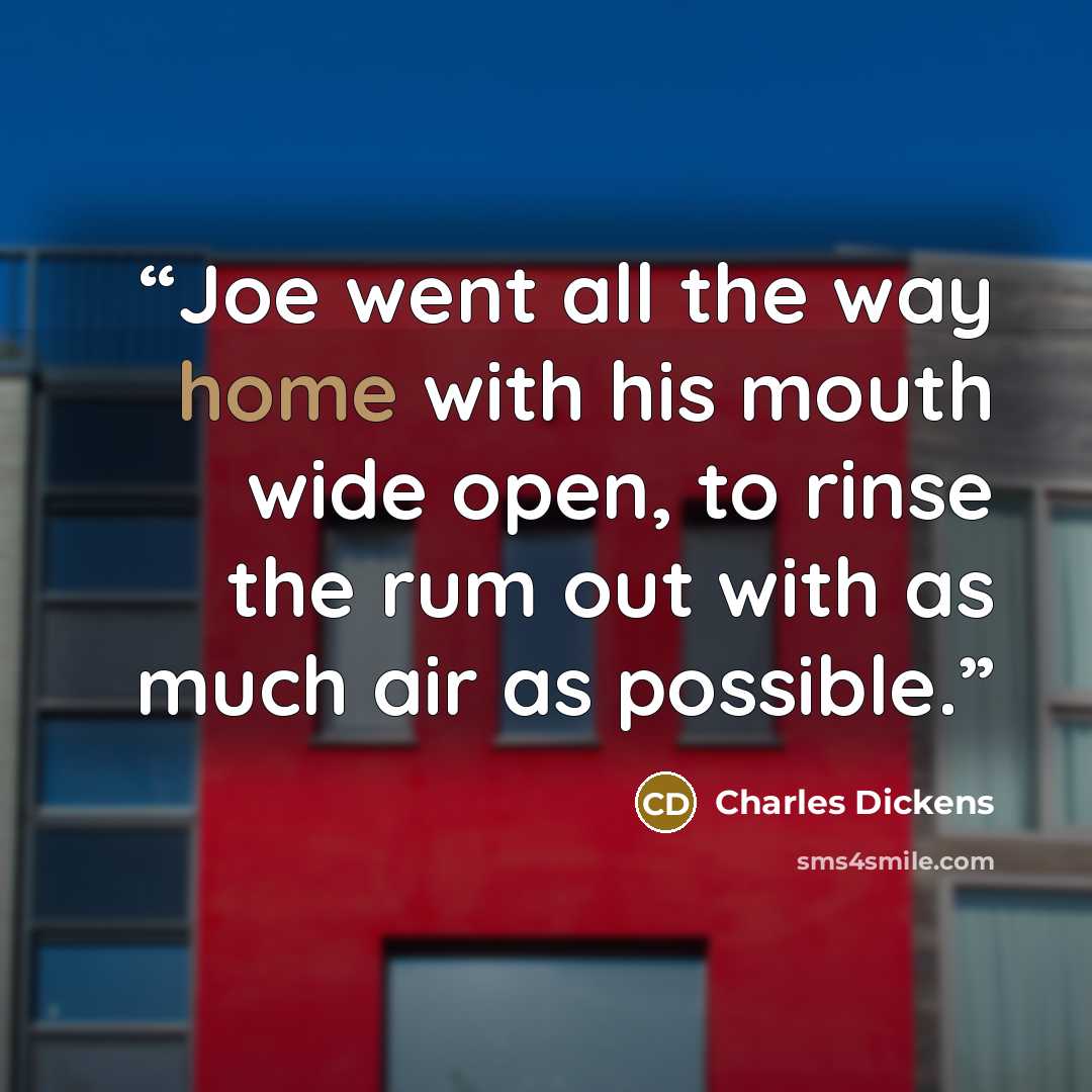 “Joe went all the way home with his mouth wide open, to rinse the rum out with as much air as possible.” quote by Charles Dickens