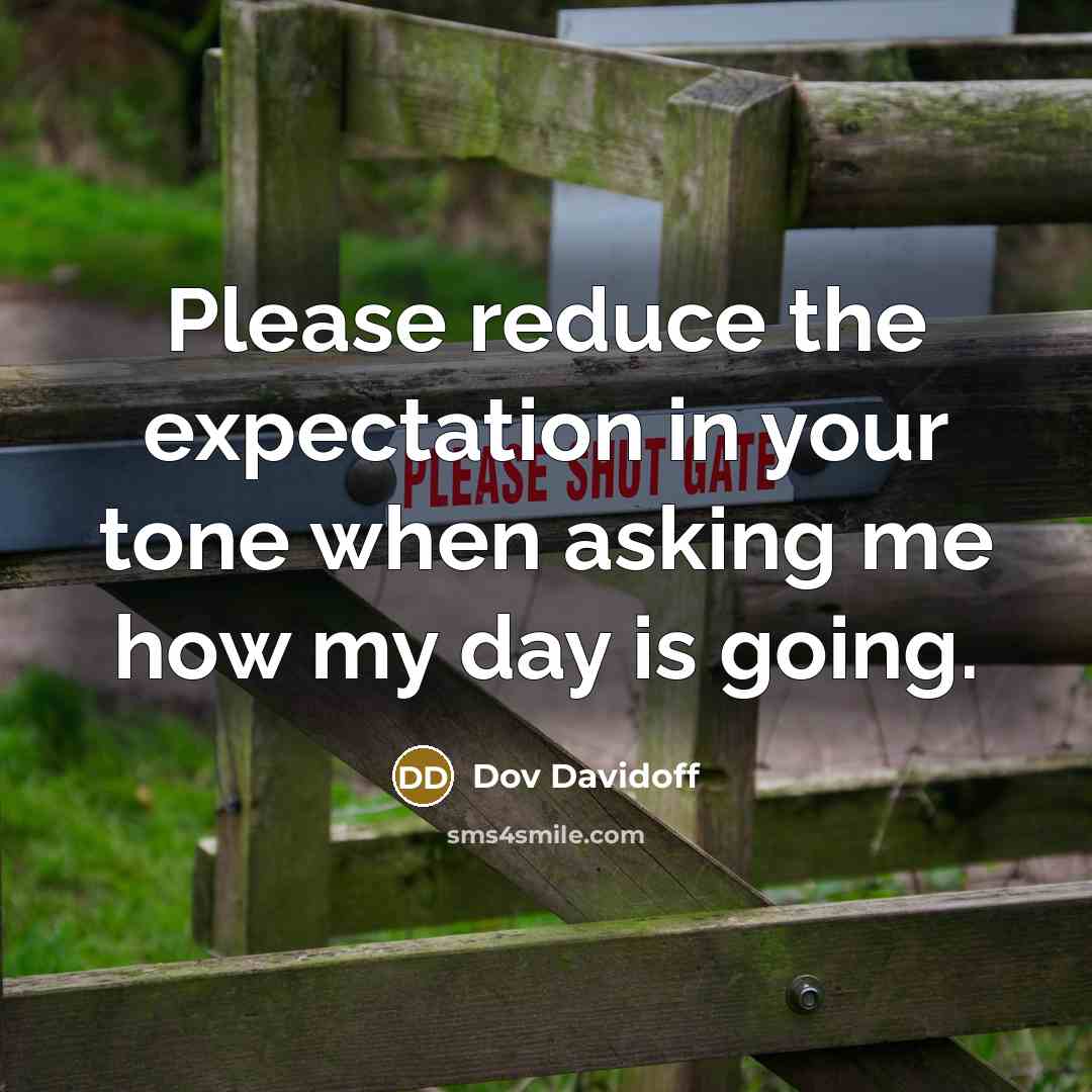 “Please reduce the expectation in your tone when asking me how my day is going.” quote by Dov Davidoff
