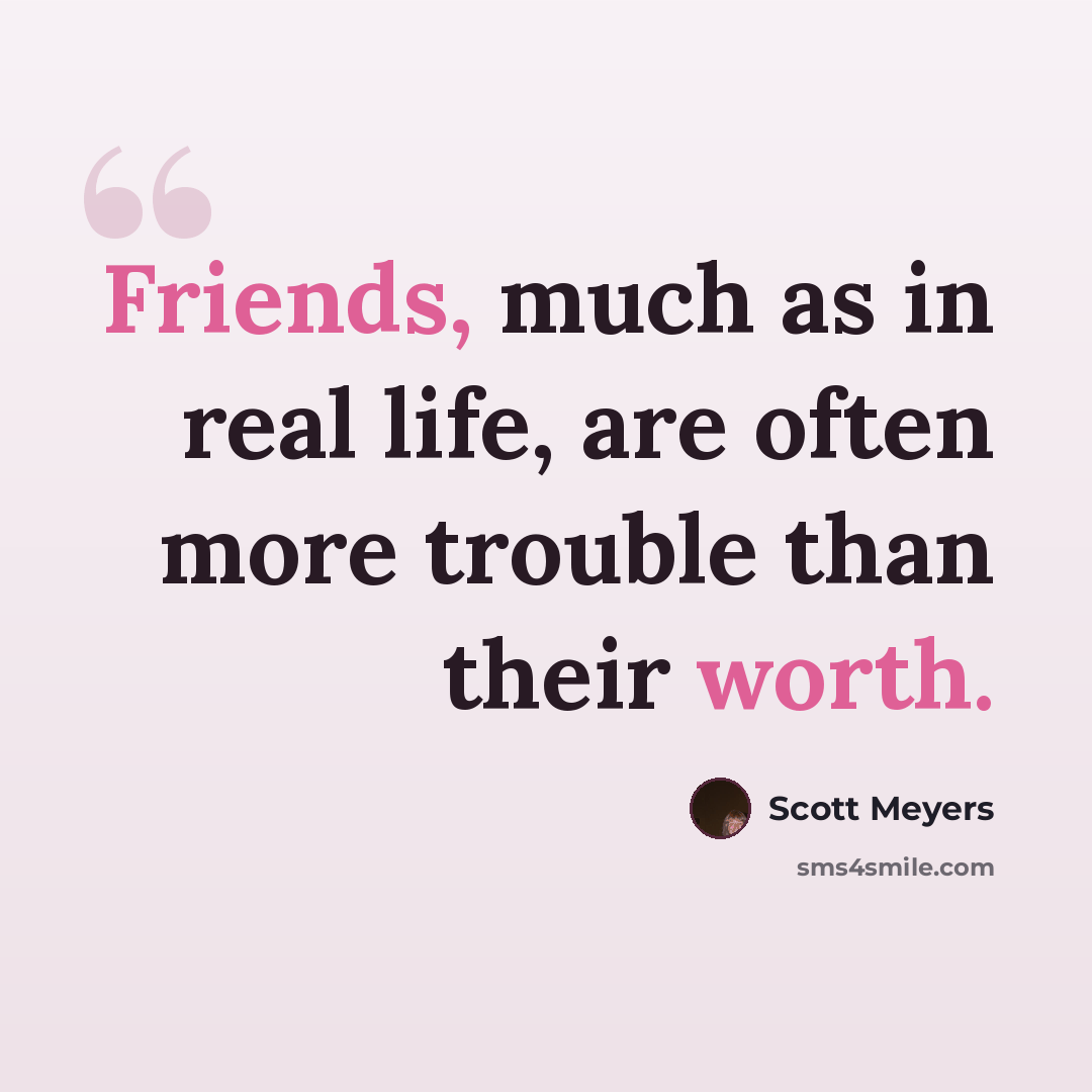“Friends, much as in real life, are often more trouble than their worth.” quote by Scott Meyers