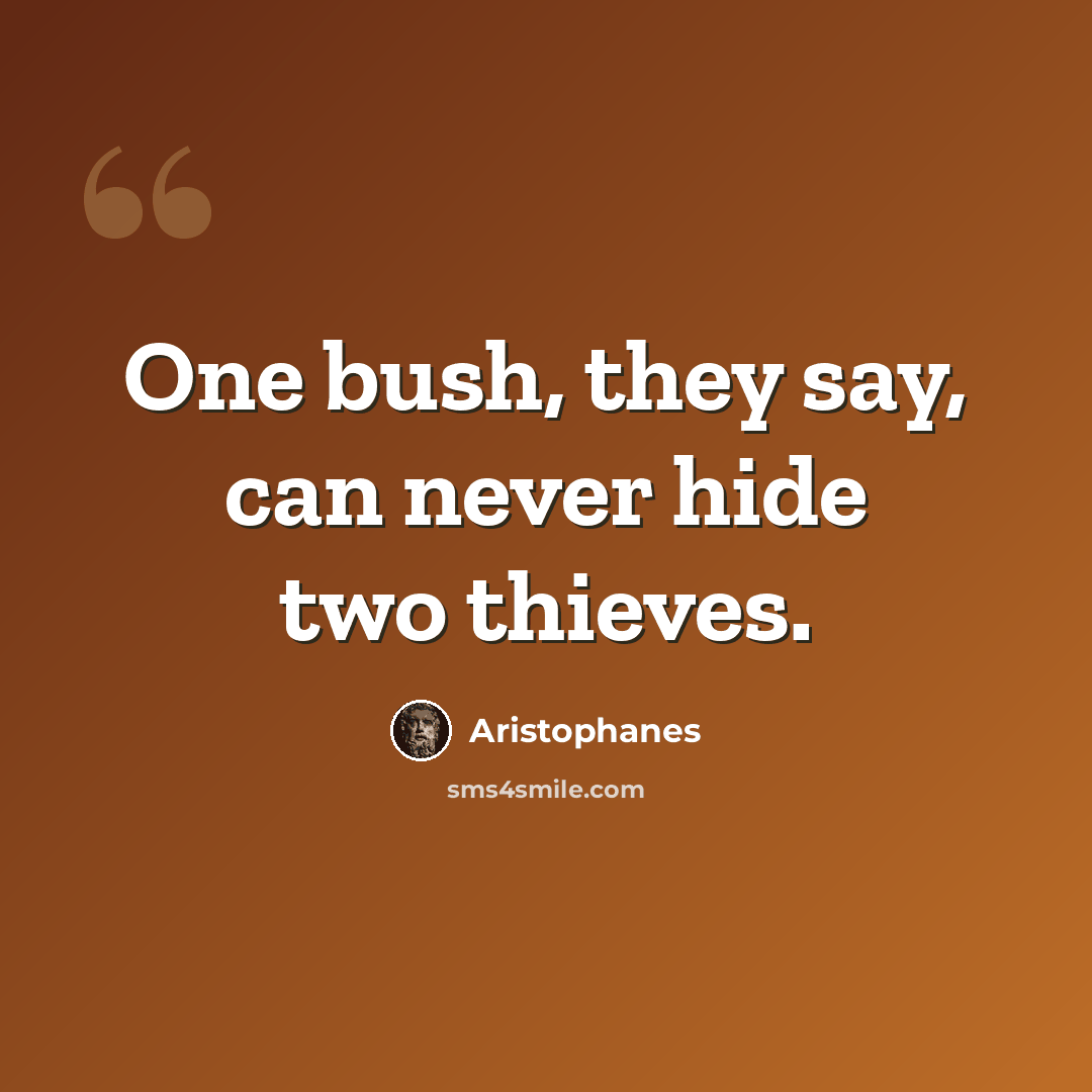 “One bush, they say, can never hide two thieves.” quote by Aristophanes