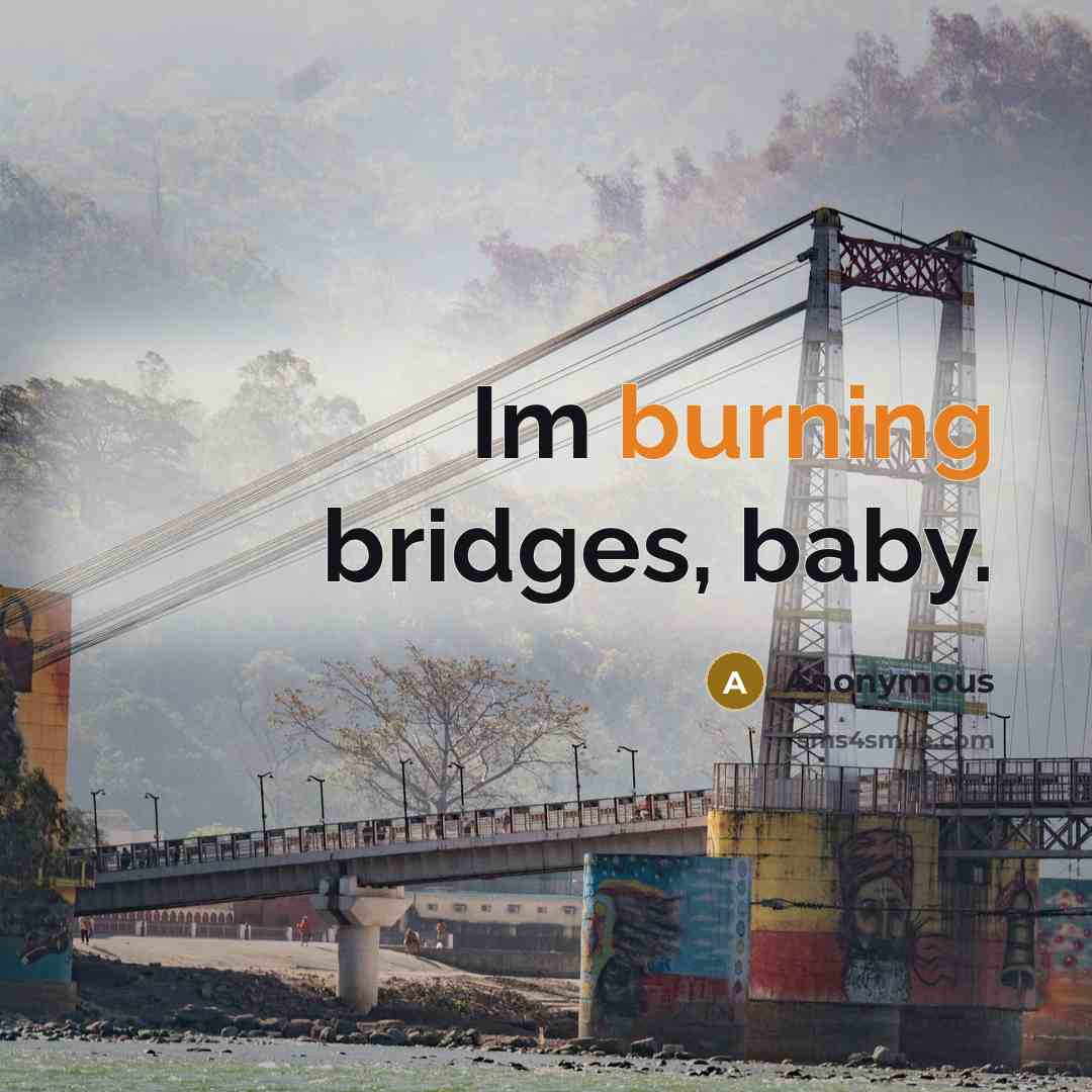“Im burning bridges, baby.” quote by Anonymous
