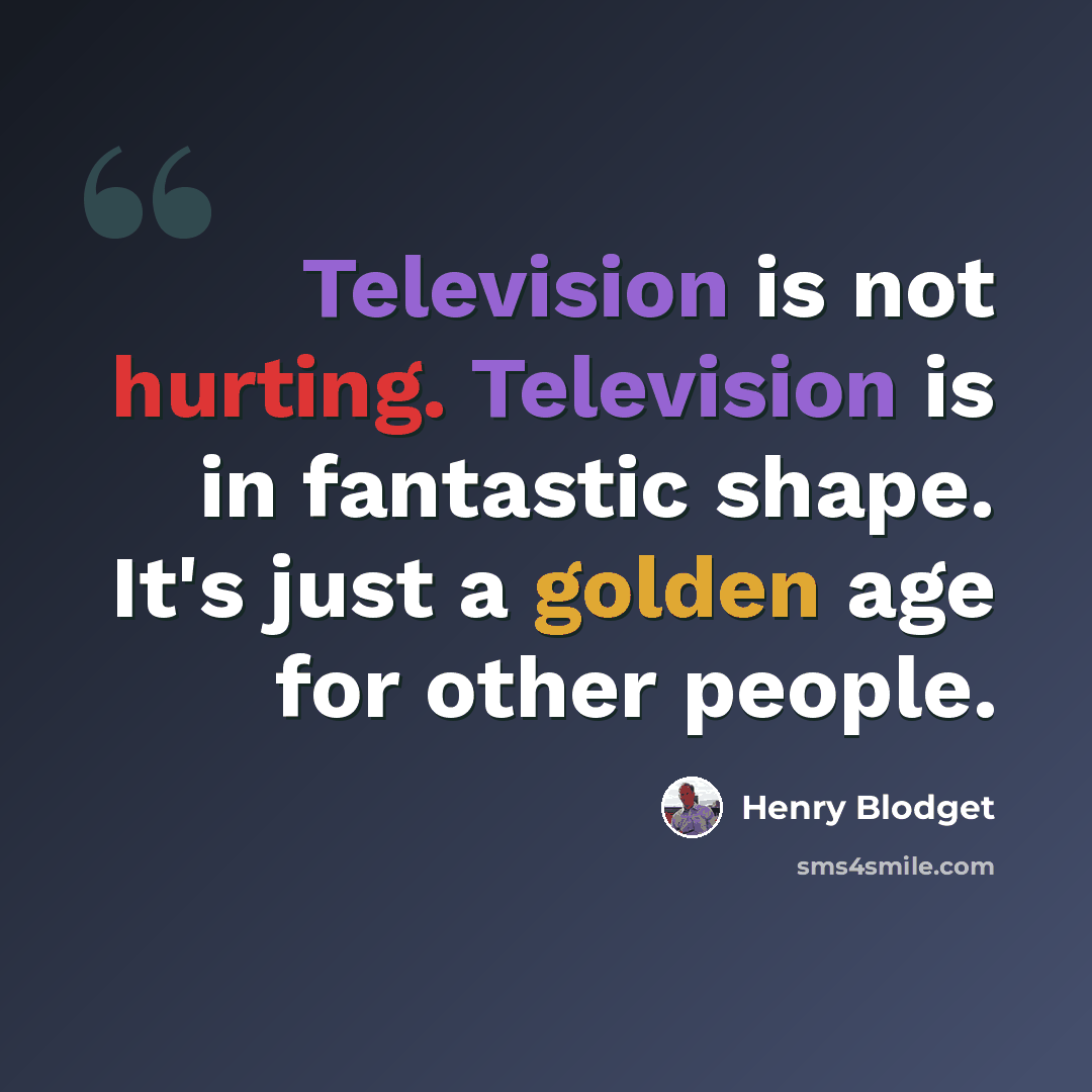 “Television is not hurting. Television is in fantastic shape. It's just a golden age for other people.” quote by Henry Blodget