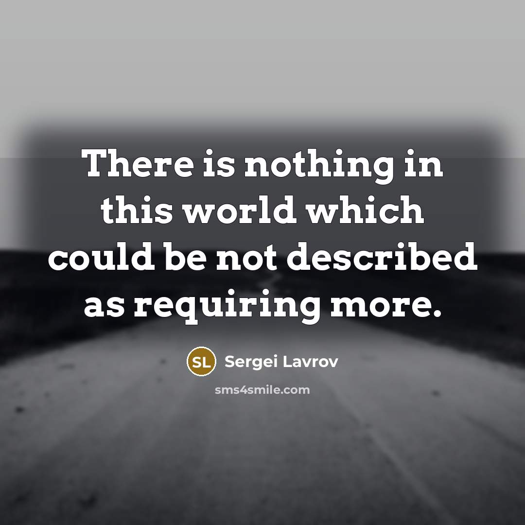 “There is nothing in this world which could be not described as requiring more.” quote by Sergei Lavrov