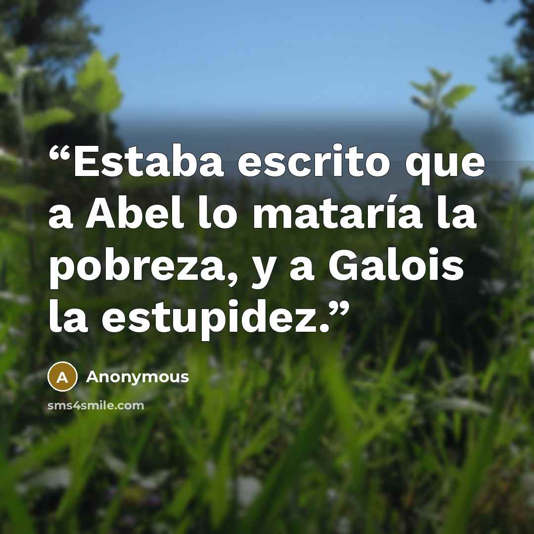 “Estaba escrito que a Abel lo mataría la pobreza, y a Galois la estupidez.” quote by Anonymous