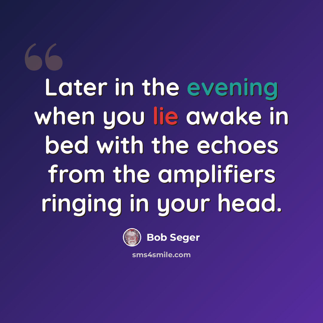 “Later in the evening when you lie awake in bed with the echoes from the amplifiers ringing in your head.” quote by Bob Seger