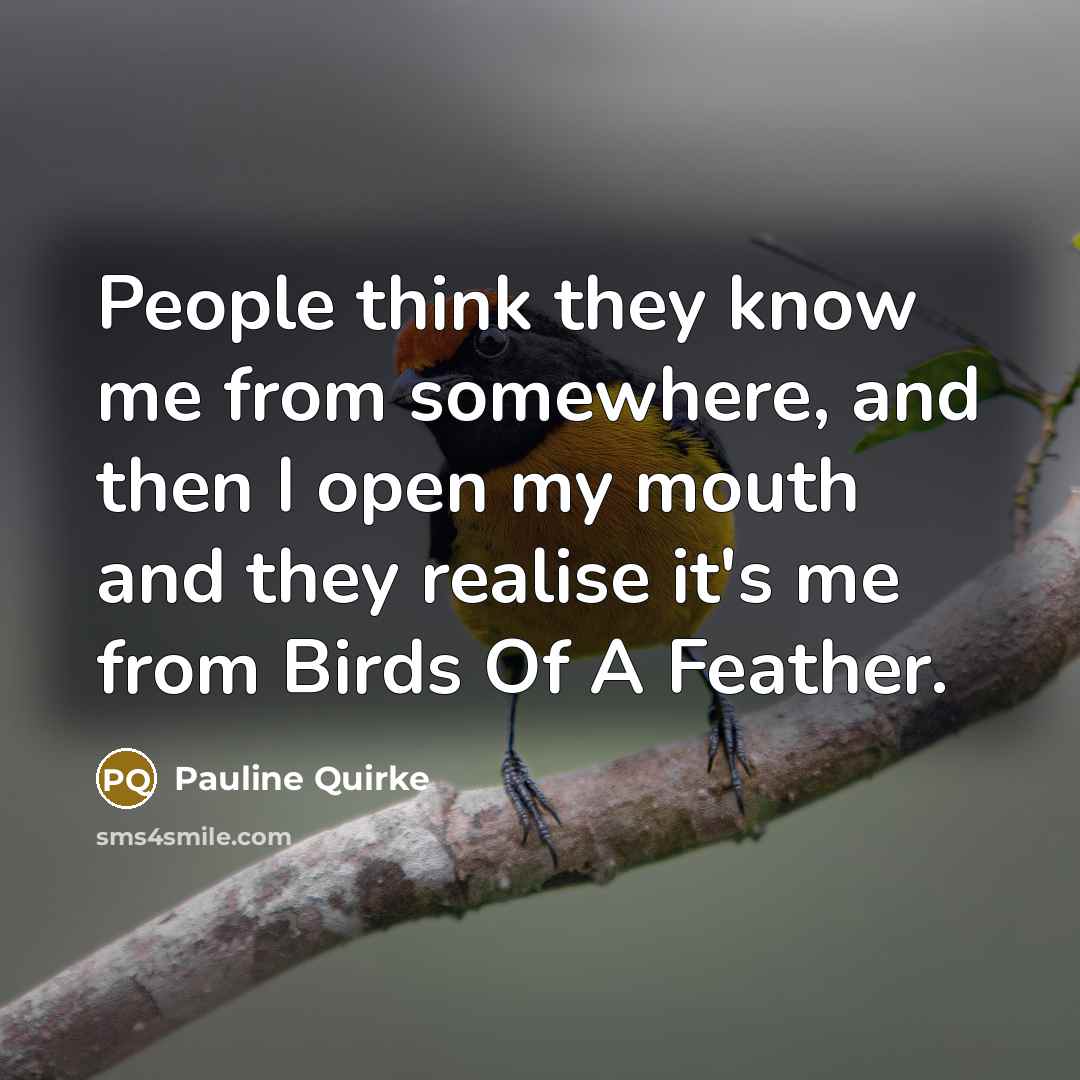 “People think they know me from somewhere, and then I open my mouth and they realise it's me from Birds Of A Feather.” quote by Pauline Quirke